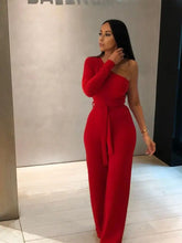 Load image into Gallery viewer, Red One Shoulder Jumpsuit