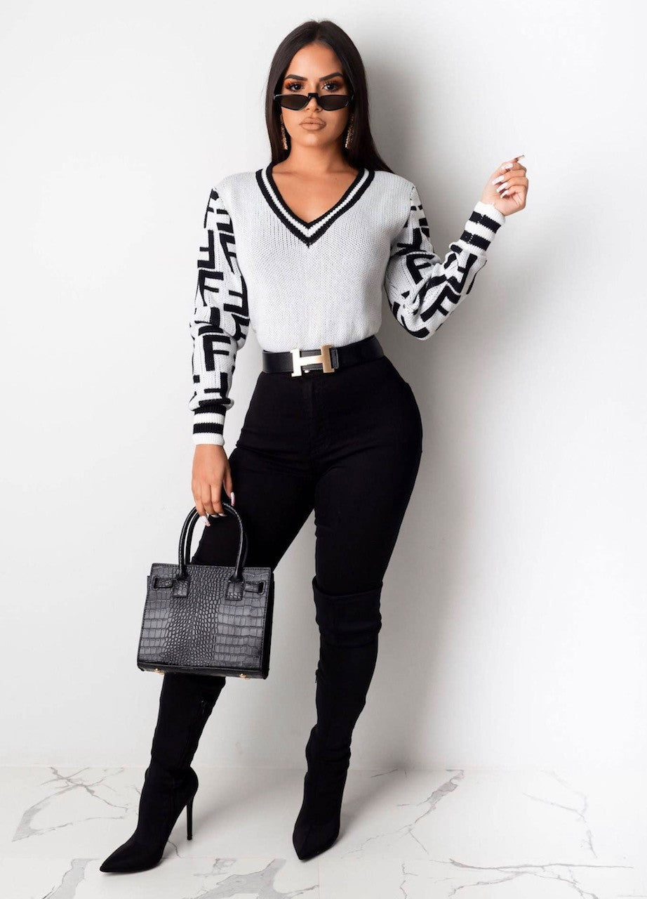 Long Sleeve V Neck Sweater