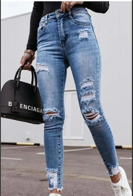 C'e La Ve Distressed High Waisted Jean